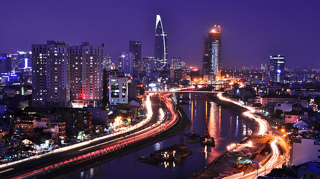 The skyline of Saigon at night