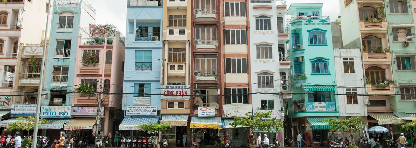 Tall and densely packed homes are very common in Vietnam. They are colloquially referred to as 'tube houses' because of their narrow tube-like shape.