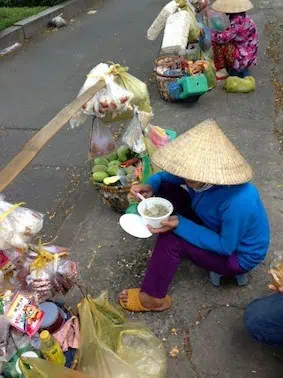 Ms Hung enjoying her vegetarian lunch.