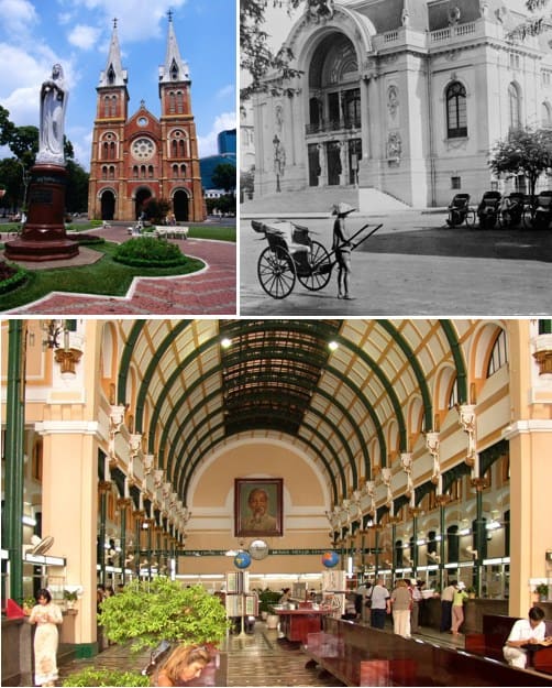 Colonial architecture in Ho Chi Minh City. The Notre Dame cathedral, the Saigon Opera House and the Post Office are some of the most popular tourist sights.