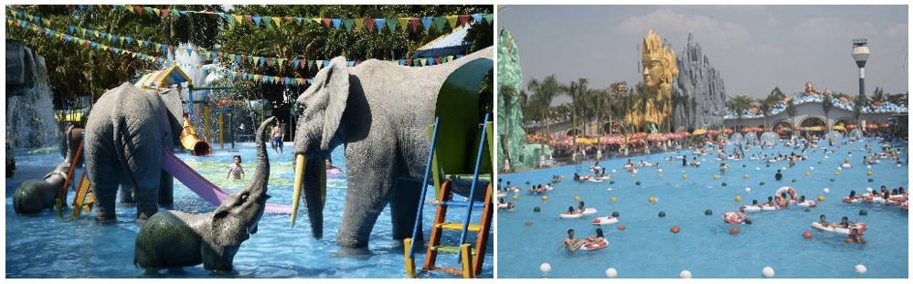 The Dam Sen Water Park and Suoi Tien Amusement Park in Saigon are a fun way to spend an afternoon with kids. (The elephants are not real).