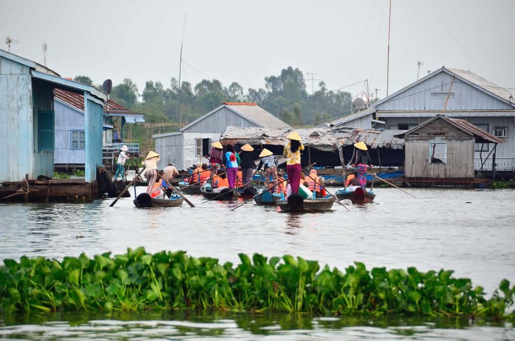 Boats on Mekong river in Chau Doc Vietnam