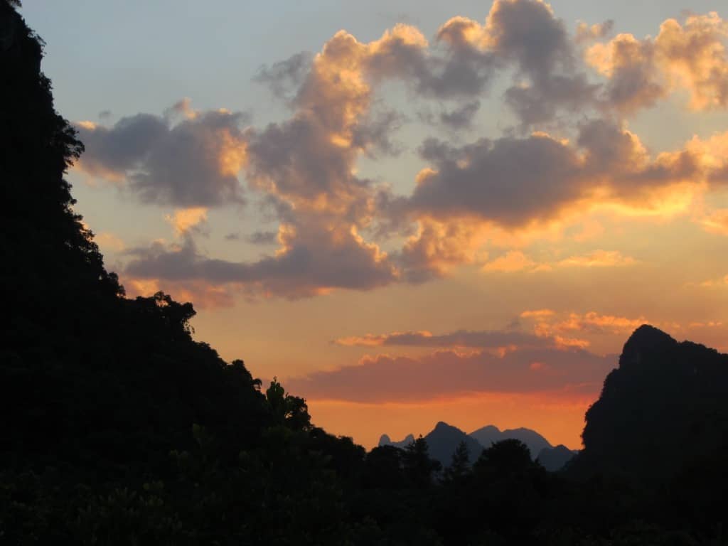 Mountain and sky scenery at Ha Long Bay