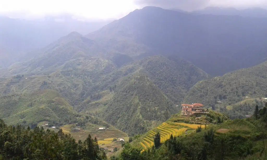 Mountain view from a Sapa hotel balcony