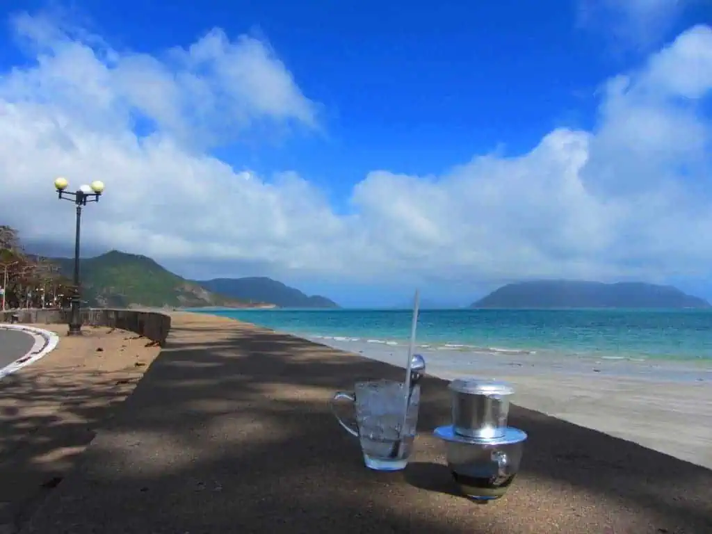 seafront promenade with coffee with a breathtaking view in island, Vietnam