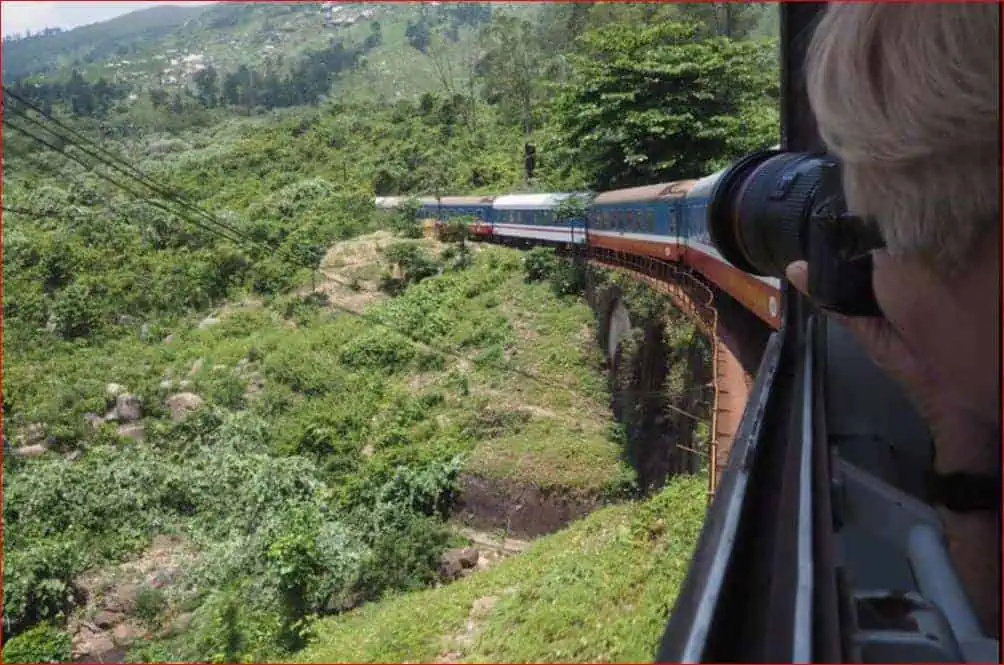 Taking a photo from a train in Vietnam