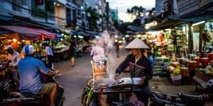 A busy food street in Saigon.