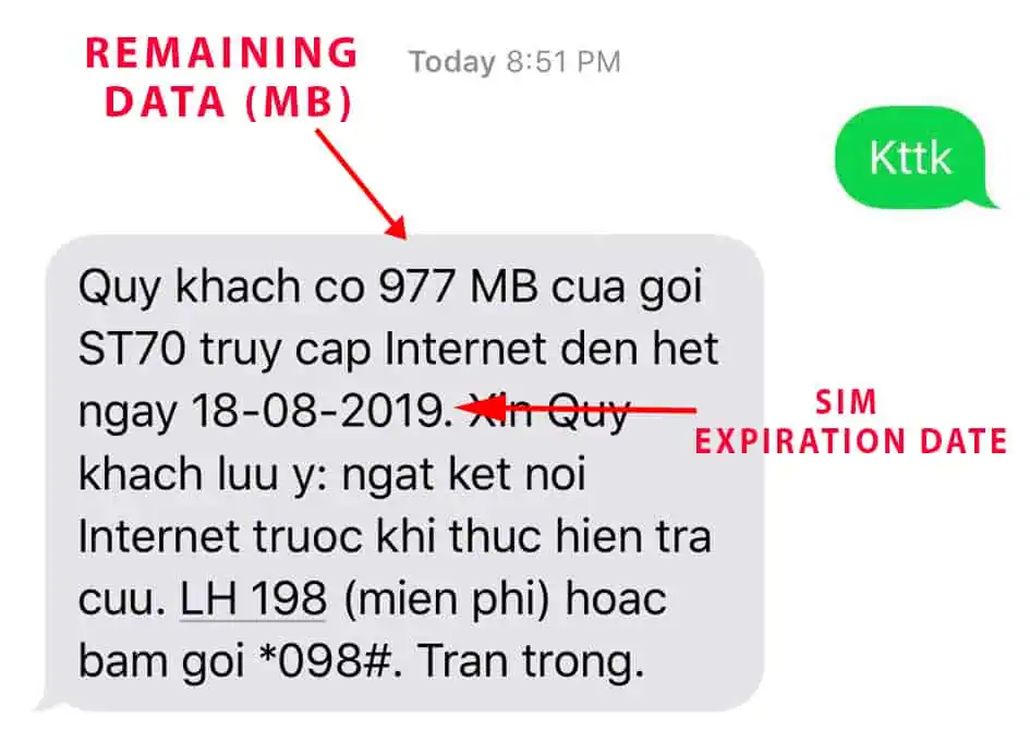 Sample Viettel remaining data text