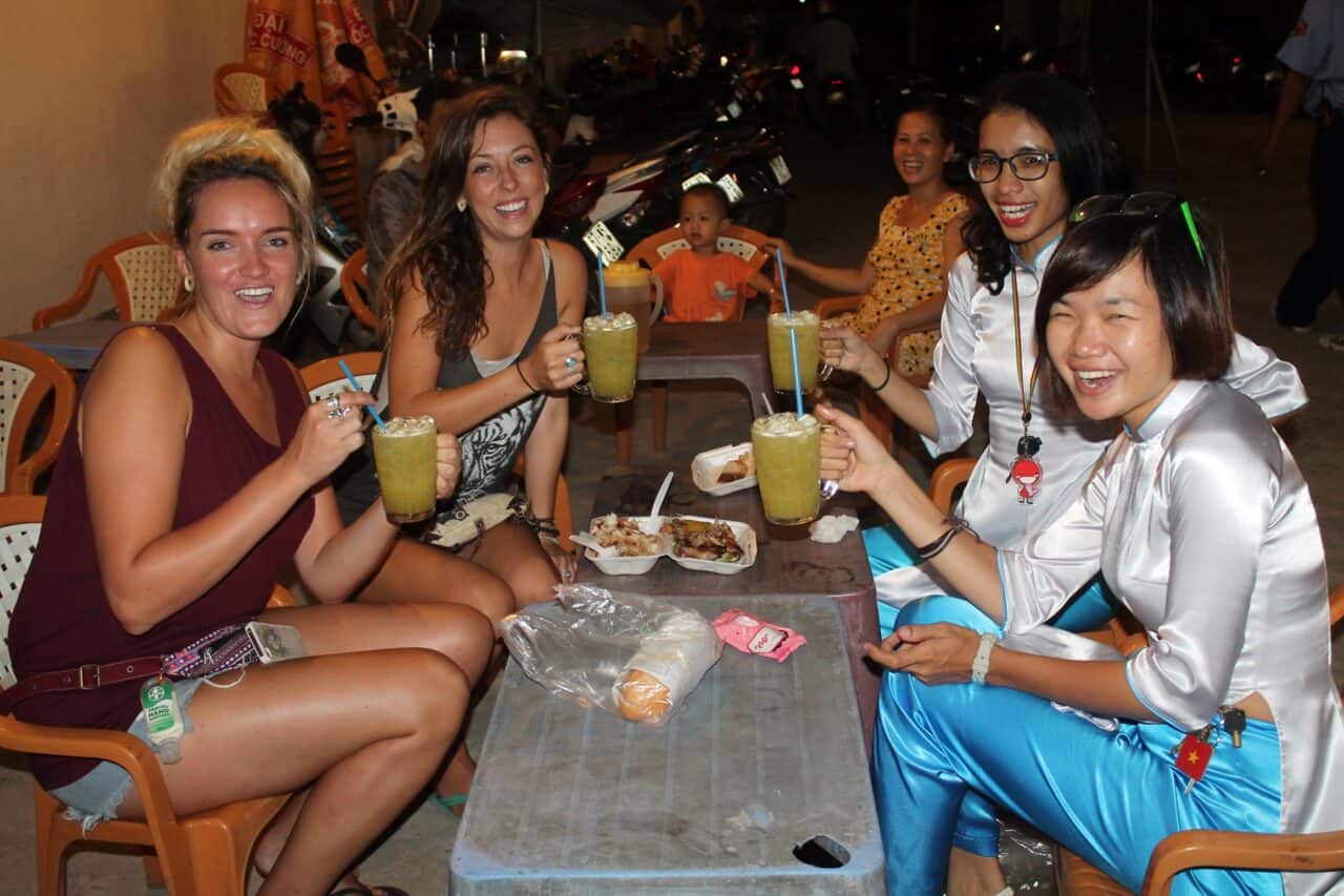 drinking sugarcane juice on the XO Saigon by Night Tour